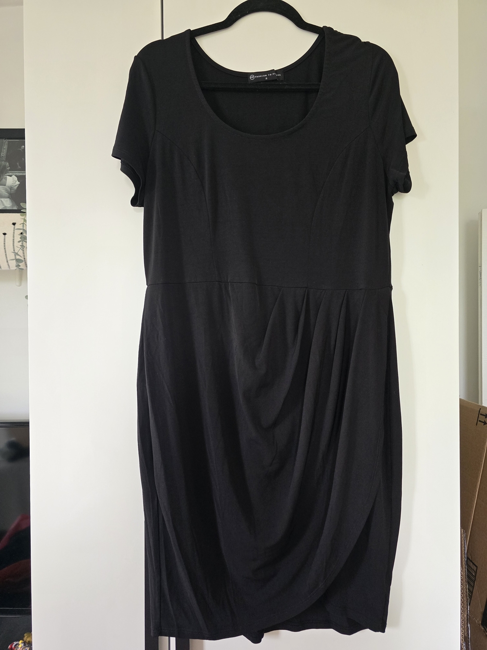 Fashion To Figure Black Scoop Neck Drape Midi Dress